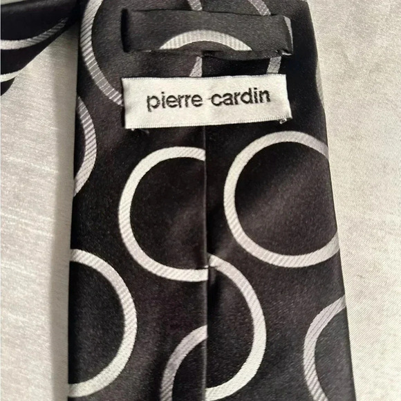 Vintage Pierre Cardin Neck Tie 100% Silk Silver/white Black 56' Mens - Picture 3 of 5